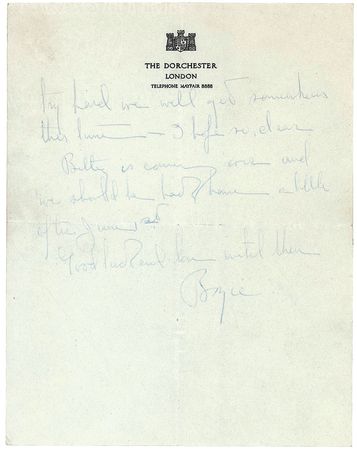 Lot #905 Humphrey Bogart: Awaiting ?Betty? Bacall?s arrival in London, Bogie writes his sister after returning from filming the Barefoot Contessa in Italy - Image 2