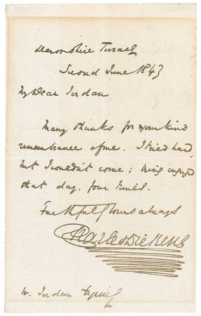 Lot #554. Charles Dickens Handwritten Letter Signed