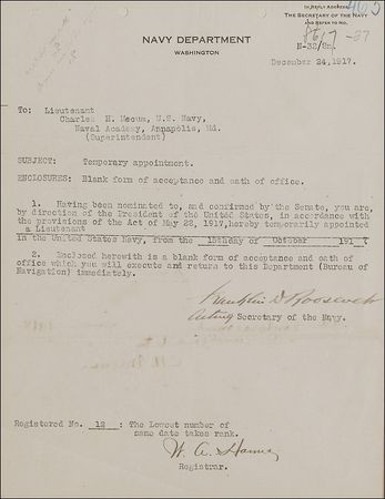 Lot #129 Franklin D. Roosevelt: Secretary Roosevelt gives the Naval Academy Superintendant a temporary promotion - Image 2