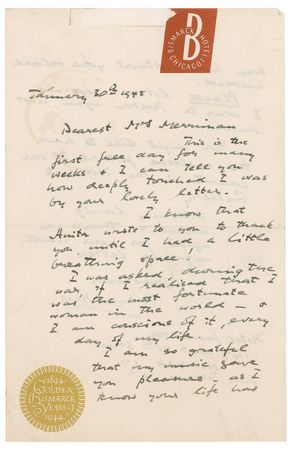 Lot #679 Dame Myra Hess Handwritten Letter Signed and Signature - Image 1