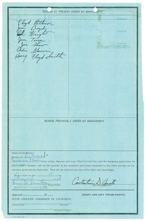 Lot #1191 Cus D?Amato: A year before the 1959 Patterson-Johansson bout, Cus D?Amato applies for his manager?s license - Image 2