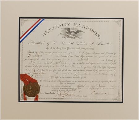 Lot #63 Benjamin Harrison Signed Document - Image 1