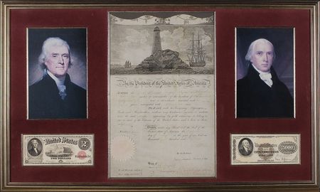 Lot #76 Thomas Jefferson and James Madison: On the day he secretly secures funds for Lewis and Clark, President Jefferson and Secretary Madison approve passage of the Ship Pyomingo of New York - Image 1