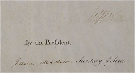 Lot #76 Thomas Jefferson and James Madison: On the day he secretly secures funds for Lewis and Clark, President Jefferson and Secretary Madison approve passage of the Ship Pyomingo of New York - Image 3