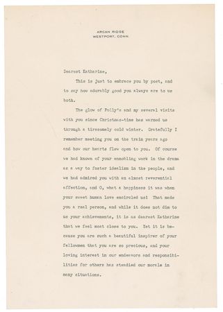 Lot #268 Helen Keller: Keller praises Katharine Cornell: “We had known of your ennobling work in the drama as a way to foster idealism in the people...and O, what a happiness it was when your sweet human love encircled us” - Image 1