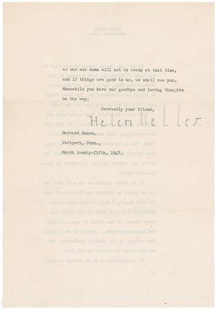 Lot #268 Helen Keller: Keller praises Katharine Cornell: “We had known of your ennobling work in the drama as a way to foster idealism in the people...and O, what a happiness it was when your sweet human love encircled us” - Image 3
