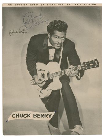 Lot #774 Buddy Holly, Frankie Lymon, and Chuck Berry: Vintage 1957 Alan Freed rock n? roll program signed by Holly, Lymon, and Berry - Image 2