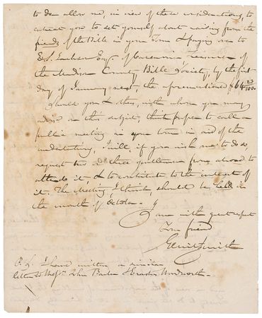 Lot #315 Gerrit Smith: An impassioned plea from abolitionist Gerrit Smith “to accomplish its important object of supplying with the Bible all the families of the United States” - Image 2