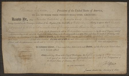 Lot #79 Thomas Jefferson and James Madison: Jefferson and Madison permit the sale of Ohio land - Image 2