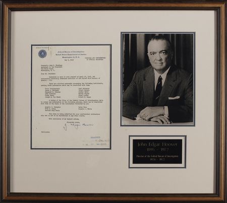 Lot #265 J. Edgar Hoover: In a declassified letter, Hoover covertly forwards information on suspected Communists within the Shoe Workers of America - Image 1