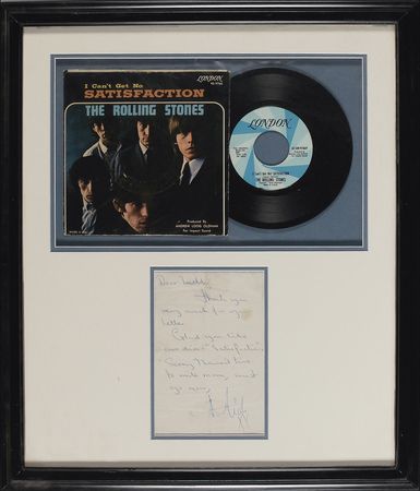 Lot #830 Rolling Stones: Mick Jagger: “Glad you like our disc ‘Satisfaction’” A young Jagger thanks a female fan early in the Stones’ career - Image 1