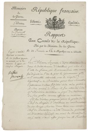 Lot #410 Napoleon: Returning to France and defending it from a coup in 1799, “Bonaparte” appoints an artillery commander - Image 1