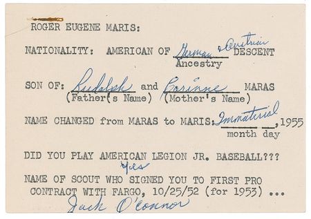 Lot #1256 Roger Maris: Insightful 1957 Roger Maris questionnaire from the Cleveland rookie - Image 3