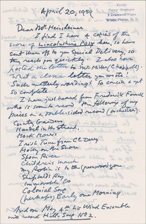 Lot #763 Percy Grainger: Noted conductor Fennell prepares to record a selection of Grainger?s best known works - Image 1