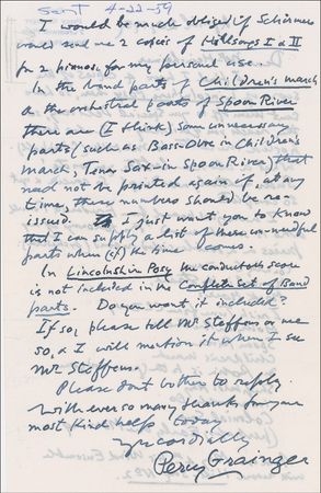 Lot #763 Percy Grainger: Noted conductor Fennell prepares to record a selection of Grainger?s best known works - Image 2