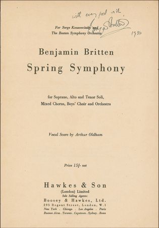 Lot #739 Benjamin Britten Music Book - Image 1