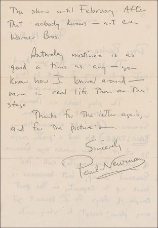 Lot #1064 Paul Newman: Uncertain of his future and citing ?what Broadwayites call ?The Seasonal Slump,?? a 30-year old Newman remains optimistic as attendance rallies - Image 2