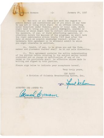 Lot #771 Bernard Herrmann Signed Document - Image 2