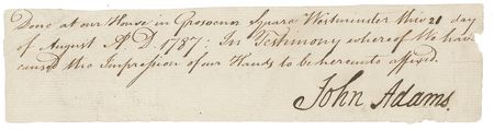 Lot #1 John Adams: Adams signs in Great Britian in