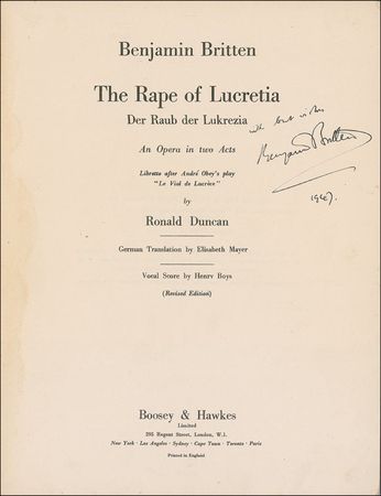 Lot #693 Benjamin Britten Music Book - Image 1