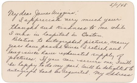 Lot #1135 Ty Cobb: His supply of photos long gone, Cobb promises a young fan that if he can find his likeness “I will be happy to do my part” - Image 1