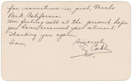 Lot #1135 Ty Cobb: His supply of photos long gone, Cobb promises a young fan that if he can find his likeness “I will be happy to do my part” - Image 2