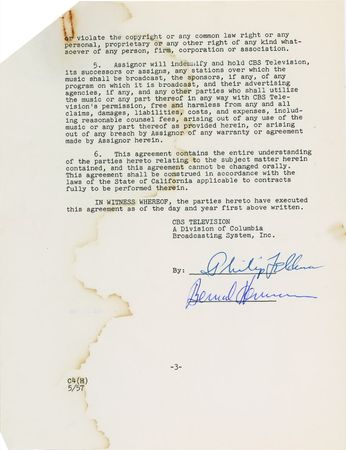 Lot #739 Bernard Herrmann Signed Document - Image 2