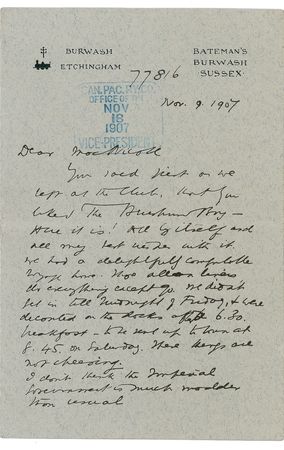 Lot #516 Rudyard Kipling: After a visit to a club, Kipling surprises a friend with a gift - Image 1