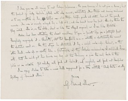 Lot #552 George Bernard Shaw: Shaw discusses the perceived hypocrisy in his famous 1905 play, Major Barbara, with the inspiration for one of his characters - Image 2