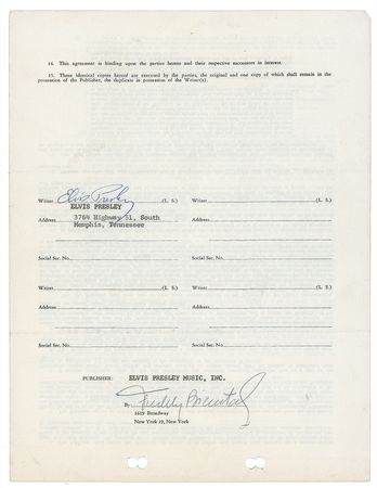 Lot #788 Elvis Presley: Rare Elvis contract from 1965 for the song ?Santa Lucia? - Image 2