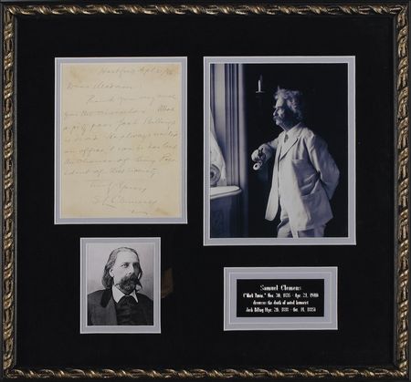 Lot #484 Samuel L. Clemens: Clemens humorously comments on the passing of a peer: ?What a pity poor Josh Billings is dead...now he has lost the chance of being President of that Society? - Image 1