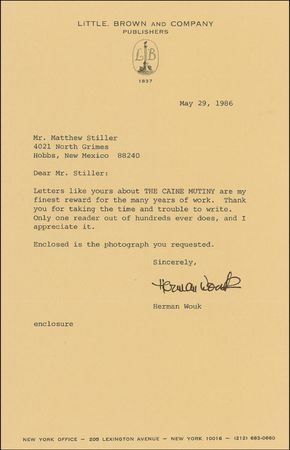 Lot #577 Herman Wouk Letter and Photograph - Image 1
