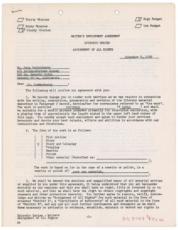 Lot #1051 Star Trek: Gene Roddenberry: The Star Trek creator agrees to work on The Virginian - Image 1