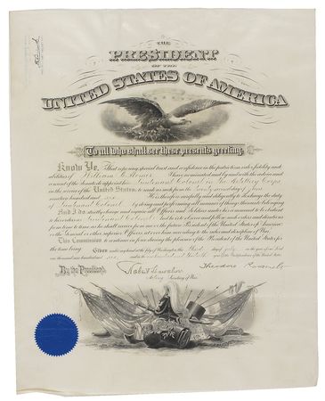 Lot #135 Theodore Roosevelt: Attractive appointment as TR approves a 1906 commission of an artillery officer - Image 1