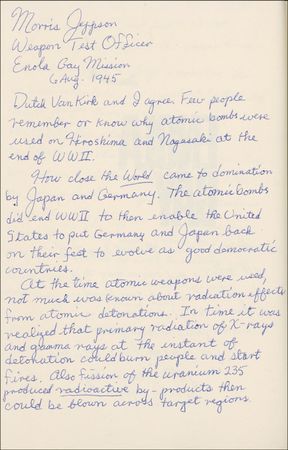 Lot #335 Enola Gay: Enola Gay crew members share their insights on ending World War II: “There is no morality in any type of war, and in modern warfare, innocents as well as military get killed” - Image 3