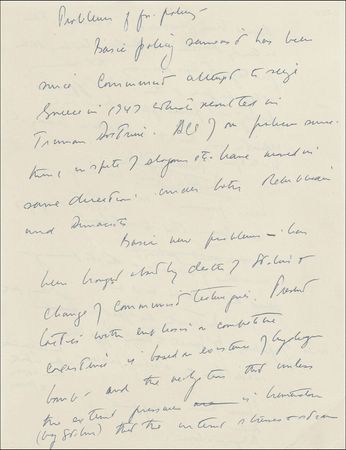 Lot #85 John F. Kennedy: Remarkably scarce JFK manuscript from his senatorial days hammering out positions on the Soviet Union, Israel’s right to exist, and Vietnam—issues he would later face in the White House - Image 1