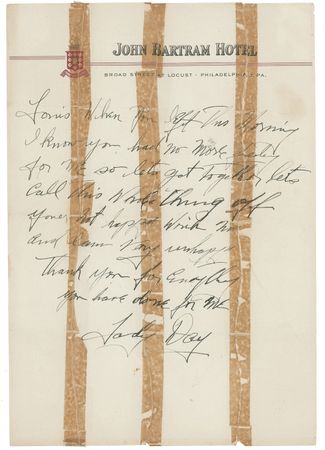 Lot #740 Billie Holiday: Deeply personal correspondence from the waning days of Billie Holiday to her husband: “Lets call the whole thing off. Your not happy with me and I am very unhappy” - Image 1