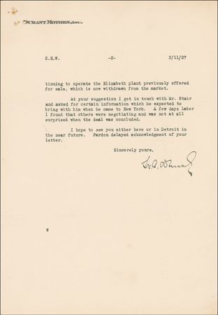 Lot #200 William Crapo Durant: Writing to noted manufacturer C. Harold Wills, the GM founder recounts “a most astonishing experience”—a four-day test drive - Image 2