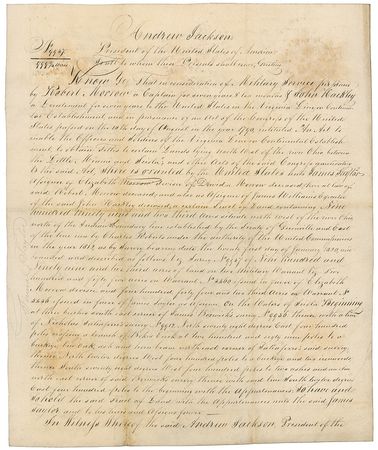 Lot #71 Andrew Jackson: Unusual manuscript Jackson land grant issued to two men for service “to the United States in the Virginia Line” - Image 1