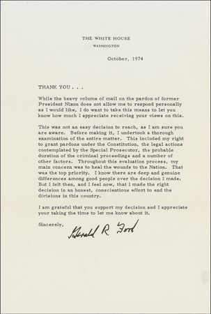 Lot #52 Gerald Ford: “On August 9, 1974, I was sworn in as President of the United States”—Ford recounts the efficiency of the US Constitution - Image 2