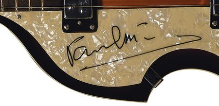 Lot #676 Beatles: Paul McCartney: McCartney signs his trademark instrument, complete with a glowing Caiazzo review - Image 1