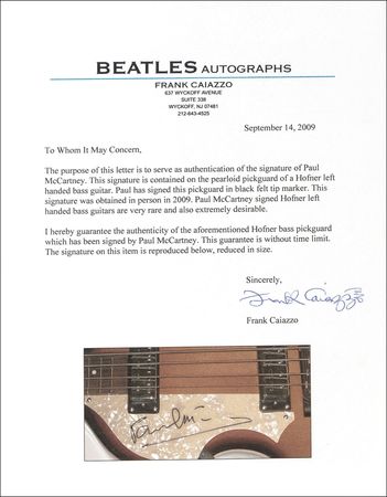 Lot #676 Beatles: Paul McCartney: McCartney signs his trademark instrument, complete with a glowing Caiazzo review - Image 3