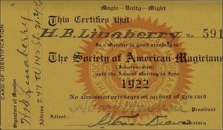 Lot #963 Harry Houdini: President Houdini signs a 1922 Society of American Magicians membership card - Image 2