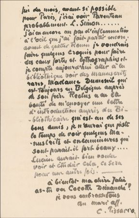 Lot #539 Camille Pissarro: Fabulous art-themed letter from a leading Impressionist to his wife during his inspirational 1896 stay in Rouen - Image 2