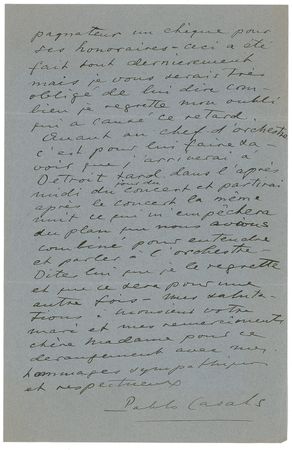 Lot #633 Pablo Casals Handwritten Letter Signed - Image 2