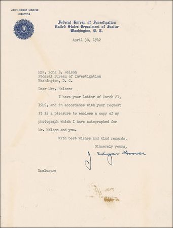 Lot #237 J. Edgar Hoover Print and Letter - Image 1