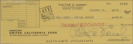 Lot #596 Walt Disney: Disney makes a deposit to his special account a month before his passing - Image 2