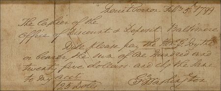 Lot #223 George Washington: Robert Spring: Washington check created by nefarious famed forger Robert Spring - Image 1