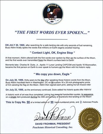 Lot #468 Apollo 11: Aldrin and Duke First Words Spoken Ltd Edition Print - Image 2