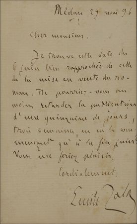 Lot #641 Emile Zola: The author of J’Accuse! seeks a short delay in the publication of a novel - Image 2